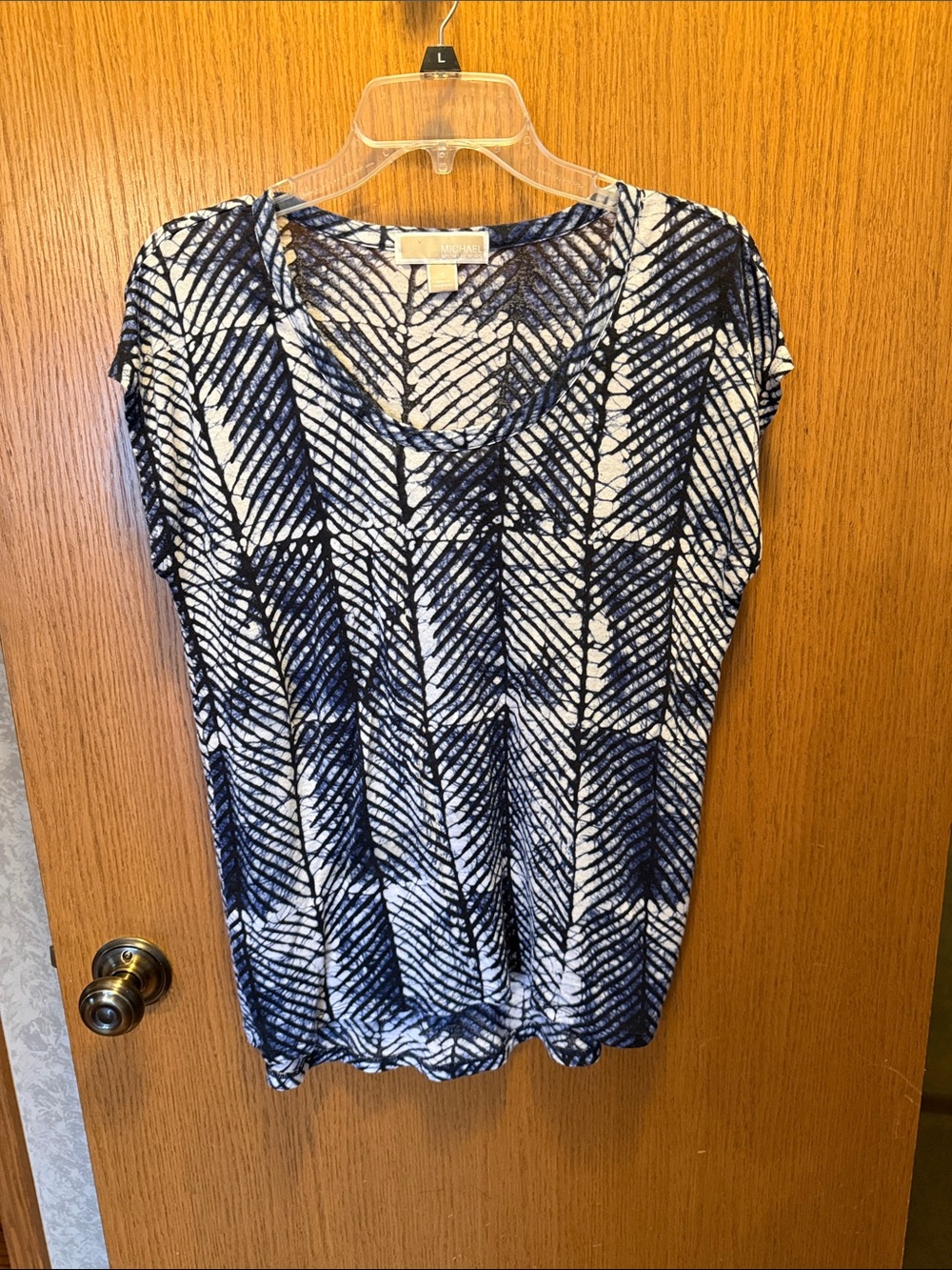 MICHAEL Michael Kors Navy and White Short Sleeve Patterned Top